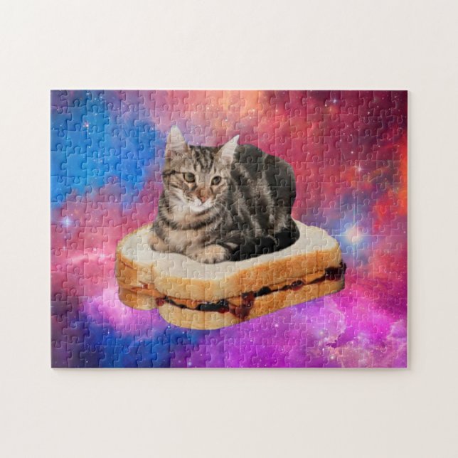Cat on a bread flying in space jigsaw puzzle (Horizontal)