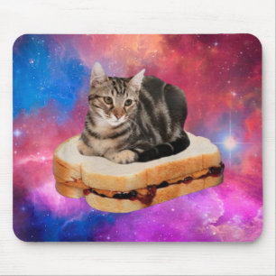 Cat on a bread flying in space mouse mat