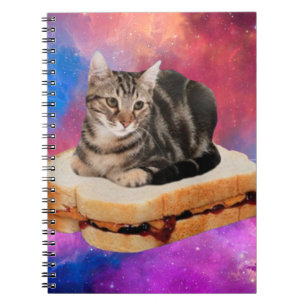 Cat on a bread flying in space notebook