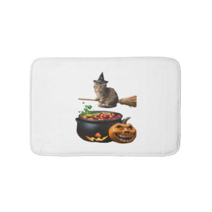 Cat on a broomstick on Halloween. Classic T-Shirt Bath Mat