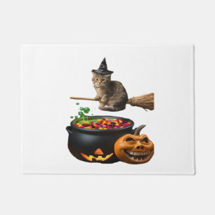 Cat on a broomstick on Halloween. Classic T-Shirt Doormat