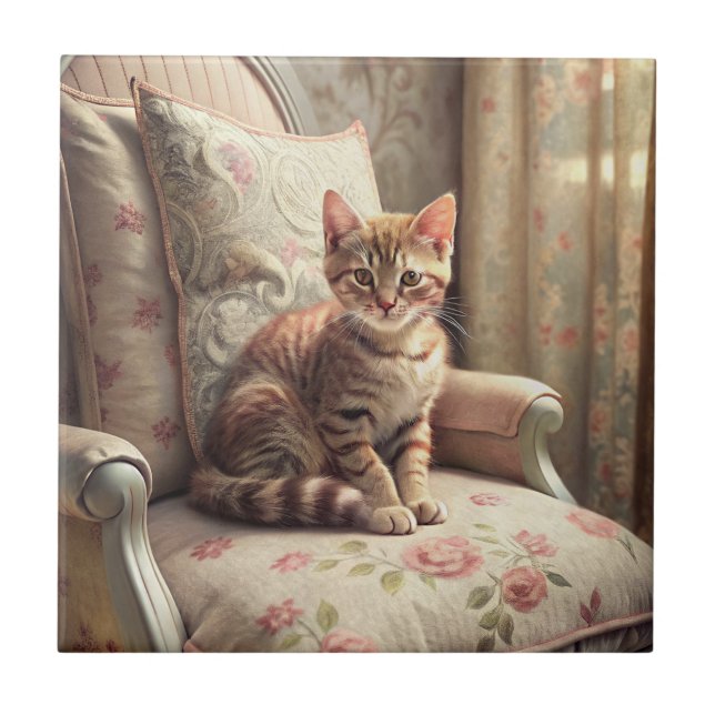 Cat on a chair (Shabby Chic) Tile (Front)