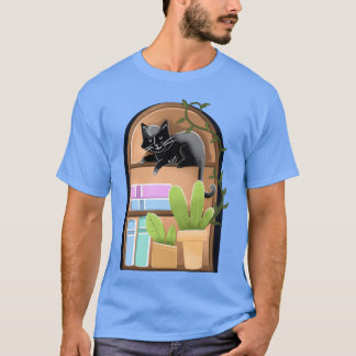 Cat on a dome shaped Booksh with plants boy T-Shirt