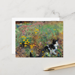 Cat on a Flowery Meadow by Bruno Liljefors Holiday Postcard