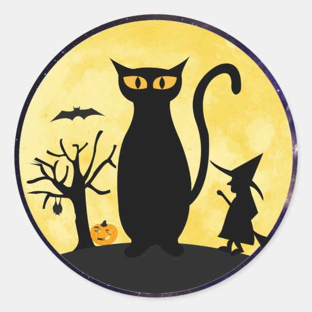 Cat on a Halloween Moon Envelope Seal Stickers (Front)