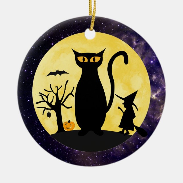 Cat on a Halloween Moon Ornament (Front)