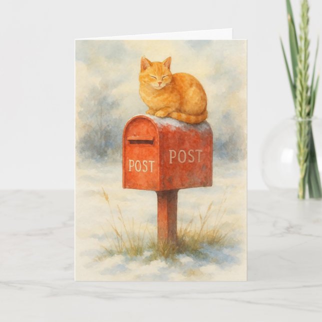 Cat on a mailbox Xmas card  (Front)
