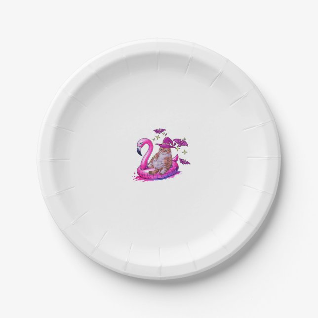 Cat On A Pool Funny Spooky Summer Summerween Hallo Paper Plate (Front)