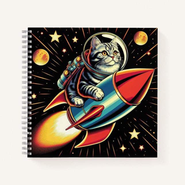 Cat on a rocket notebook! notebook (Front)