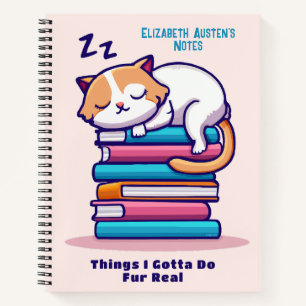 Cat on a Stack of Books Cute Custom Readers Name
