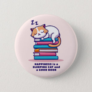 Cat on a Stack of Books Cute Personalised Literary 6 Cm Round Badge