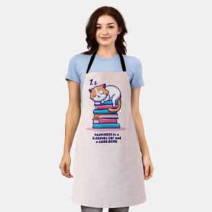 Cat on a Stack of Books Cute Personalised Literary Apron