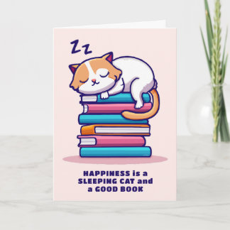 Cat on a Stack of Books Cute Personalised Literary Card