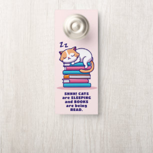 Cat on a Stack of Books Cute Personalised Literary Door Hanger