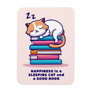 Cat on a Stack of Books Cute Personalised Literary Magnet