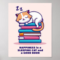 Cat on a Stack of Books Cute Personalised Literary