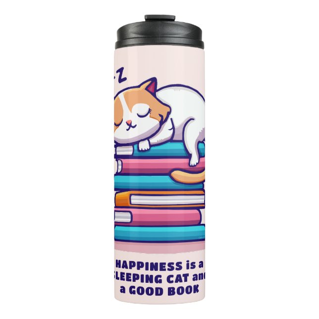 Cat on a Stack of Books Cute Personalised Literary Thermal Tumbler (Front)