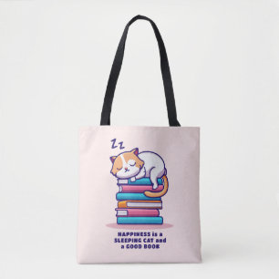 Cat on a Stack of Books Cute Personalised Literary Tote Bag