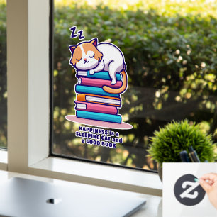 Cat on a Stack of Books Cute Personalised Literary Window Cling