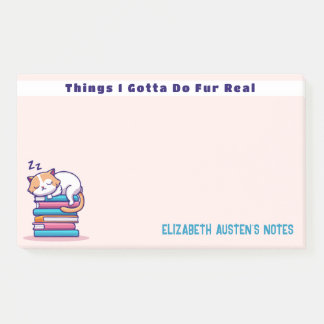 Cat on a Stack of Books Cute Personalised Readers Post-it Notes