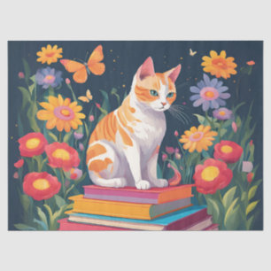 Cat on a Stack of Books Tissue Paper