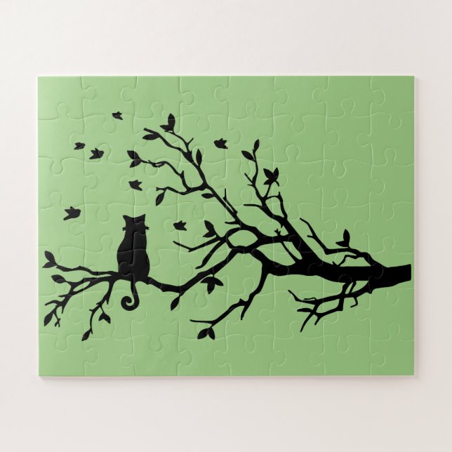 Cat on a tree - Silhouette Jigsaw Puzzle (Horizontal)