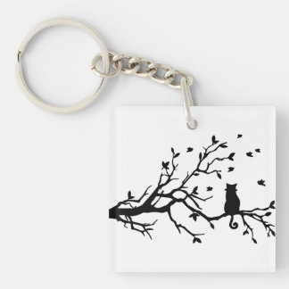 Cat on a tree - Silhouette Key Ring
