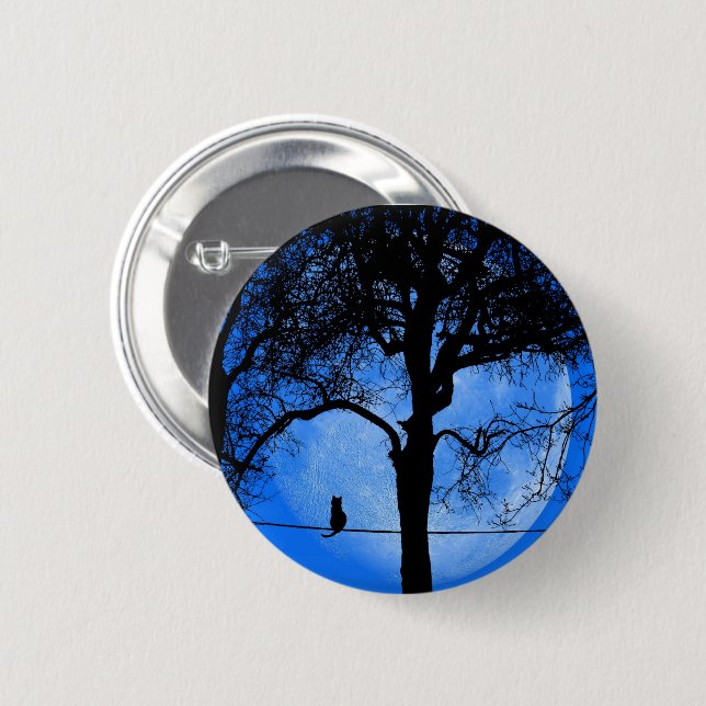 Cat on a Wire Blue Moon 6 Cm Round Badge (Front & Back)