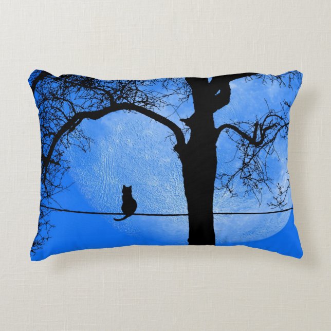 Cat on a Wire Blue Moon Decorative Cushion (Front)