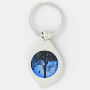 Cat on a Wire Blue Moon Key Ring
