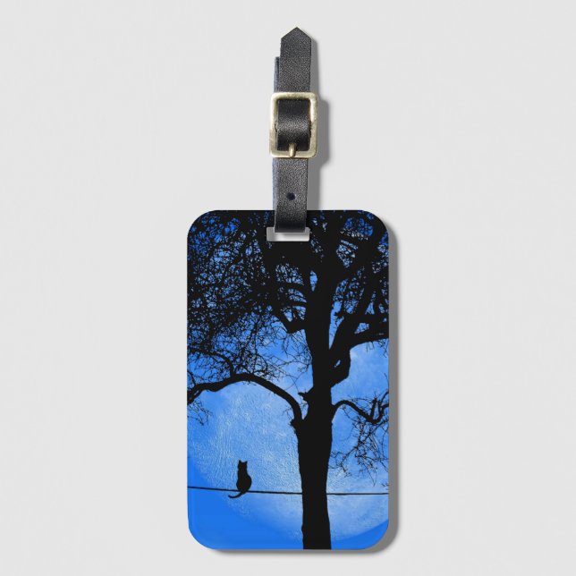 Cat on a Wire Blue Moon Luggage Tag (Front Vertical)