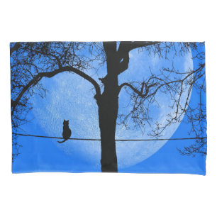 Cat on a Wire Blue Moon Pillowcase