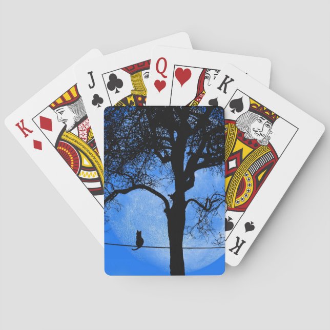 Cat on a Wire Blue Moon Playing Cards (Back)