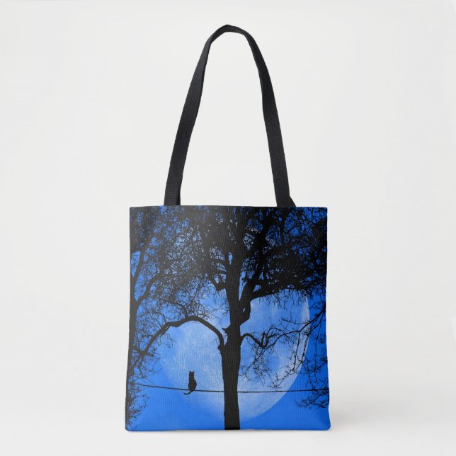 Cat on a Wire Blue Moon Tote Bag (Front)