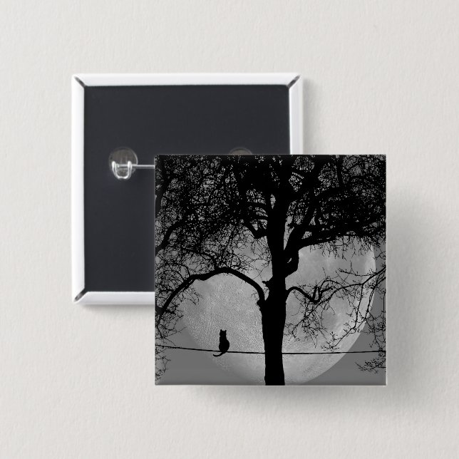 Cat on a Wire Full Moon 15 Cm Square Badge (Front & Back)