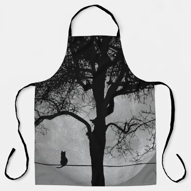 Cat on a Wire Full Moon Apron (Front)