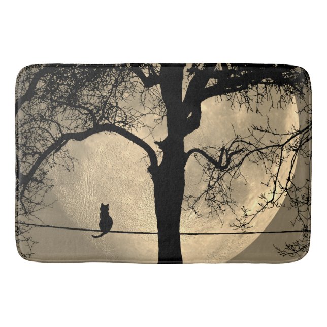 Cat on a Wire Full Moon Bath Mat (Front)