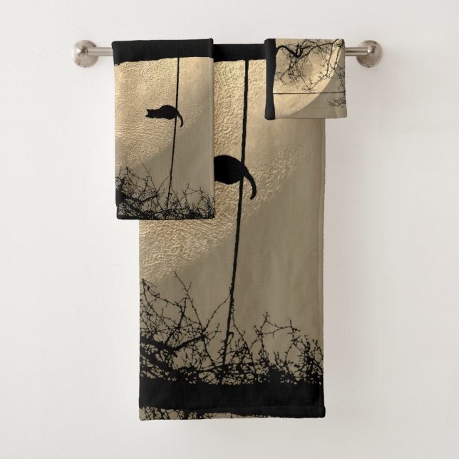 Cat on a Wire Full Moon Bath Towel Set (Insitu)
