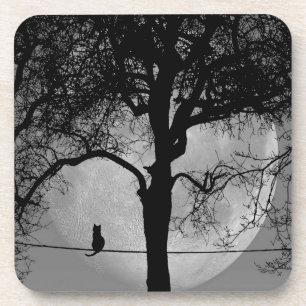 Cat on a Wire Full Moon Coaster