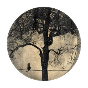 Cat on a Wire Full Moon Cutting Board