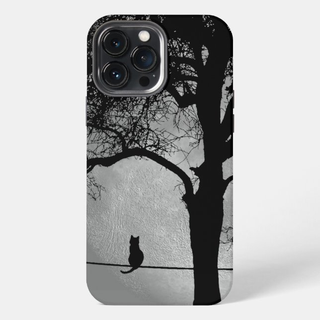 Cat on a Wire Full Moon iPhone Case (Back)