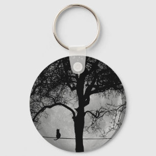 Cat on a Wire Full Moon Key Ring