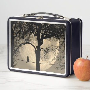 Cat on a Wire Full Moon Metal Lunch Box