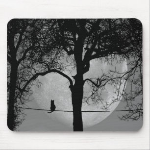 Cat on a Wire Full Moon Mouse Mat