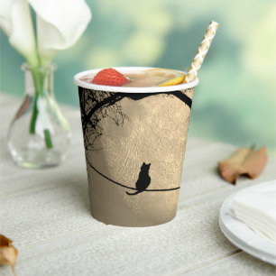 Cat on a Wire Full Moon Paper Cups
