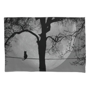 Cat on a Wire Full Moon Pillowcase