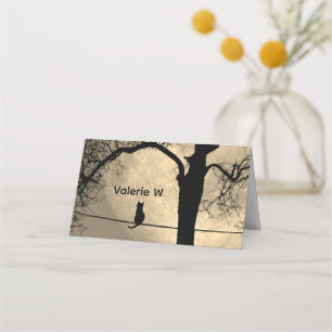 Cat on a Wire Full Moon Place Card
