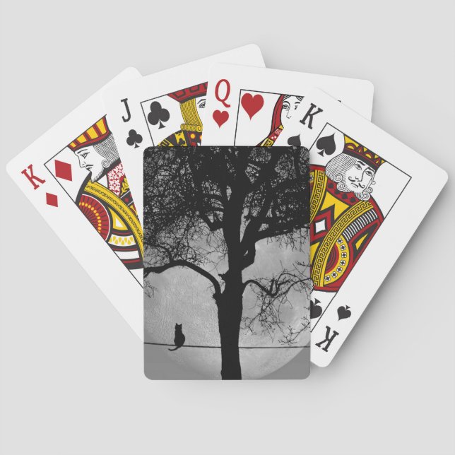Cat on a Wire Full Moon Playing Cards (Back)