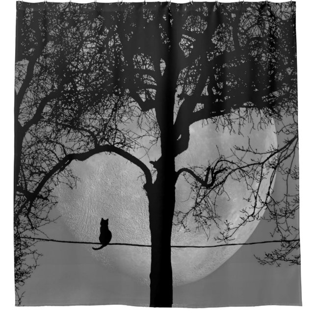 Cat on a Wire Full Moon Shower Curtain (Front)