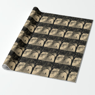 Cat on a Wire Full Moon Wrapping Paper